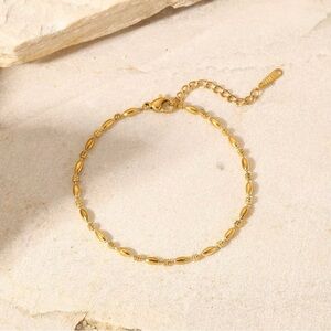 18K Gold Plated Dainty Oval Bead Link Chain Bracelet